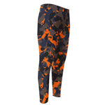 Black And Orange Camouflage Print Men's Compression Pants