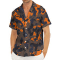 Black And Orange Camouflage Print Men's Deep V-Neck Shirt