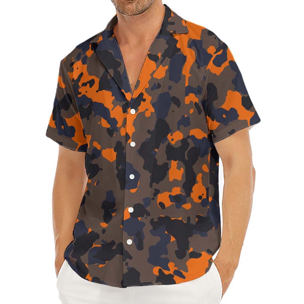 Black And Orange Camouflage Print Men's Deep V-Neck Shirt