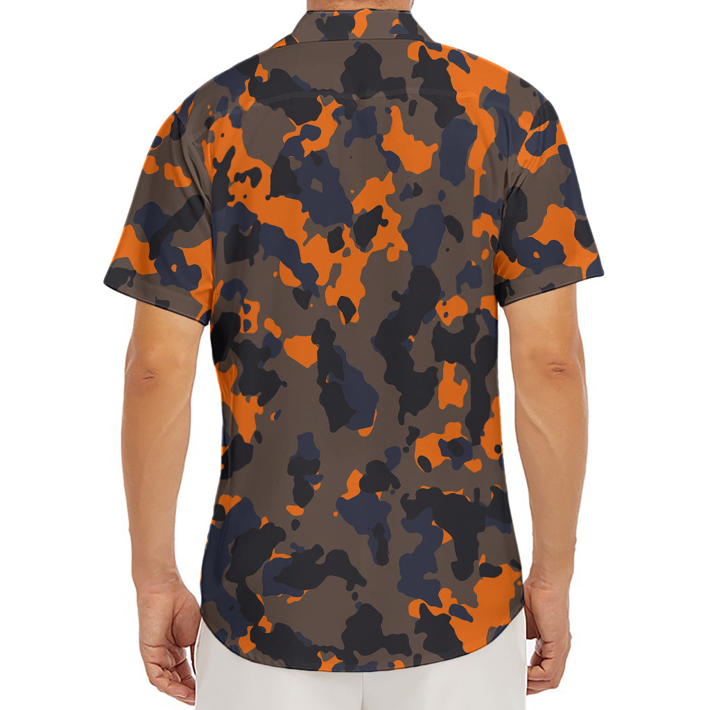 Black And Orange Camouflage Print Men's Deep V-Neck Shirt