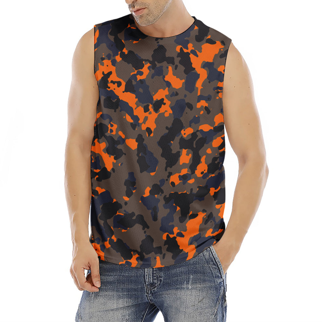Black And Orange Camouflage Print Men's Fitness Tank Top