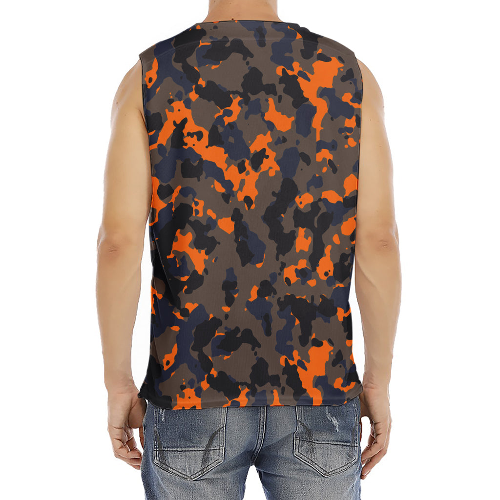 Black And Orange Camouflage Print Men's Fitness Tank Top