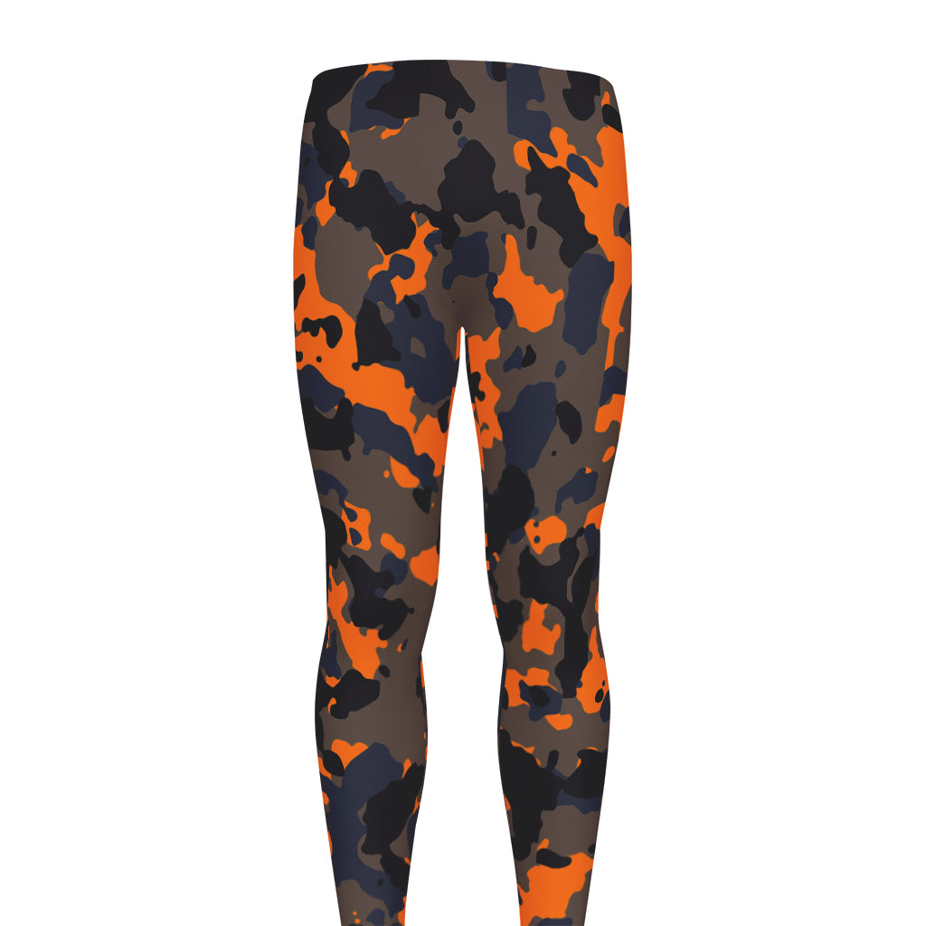 Black And Orange Camouflage Print Men's leggings