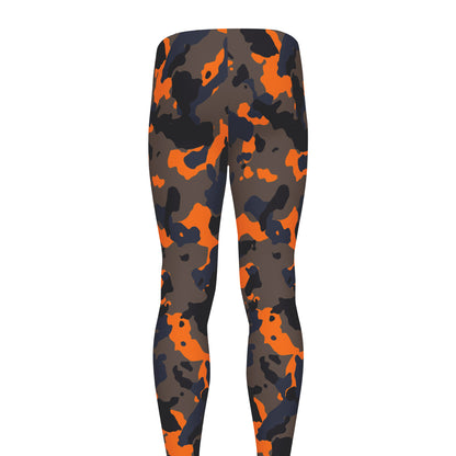 Black And Orange Camouflage Print Men's leggings