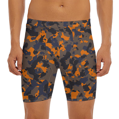 Black And Orange Camouflage Print Men's Long Boxer Briefs