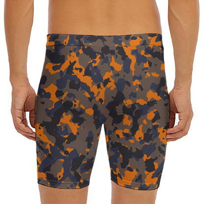 Black And Orange Camouflage Print Men's Long Boxer Briefs