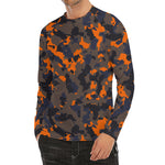 Black And Orange Camouflage Print Men's Long Sleeve Rash Guard