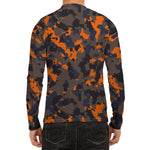 Black And Orange Camouflage Print Men's Long Sleeve Rash Guard