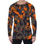 Black And Orange Camouflage Print Men's Long Sleeve T-Shirt