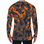 Black And Orange Camouflage Print Men's Long Sleeve T-Shirt