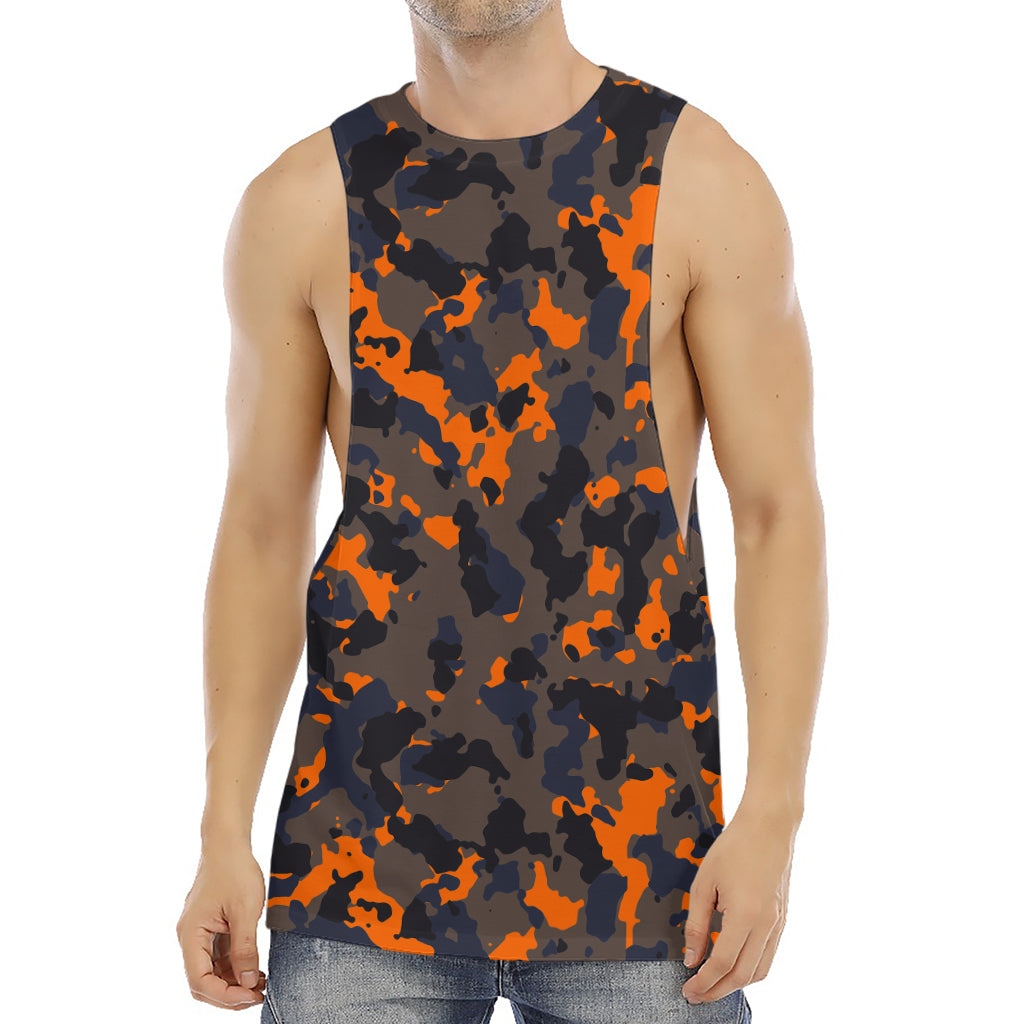 Black And Orange Camouflage Print Men's Muscle Tank Top