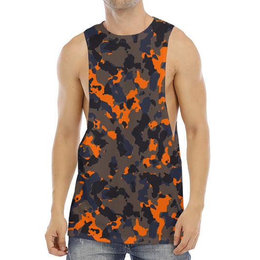 Black And Orange Camouflage Print Men's Muscle Tank Top