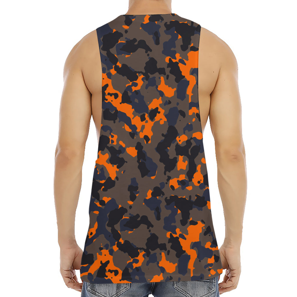Black And Orange Camouflage Print Men's Muscle Tank Top