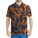 Black And Orange Camouflage Print Men's Polo Shirt
