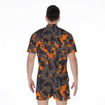 Black And Orange Camouflage Print Men's Rompers