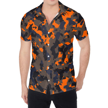 Black And Orange Camouflage Print Men's Shirt