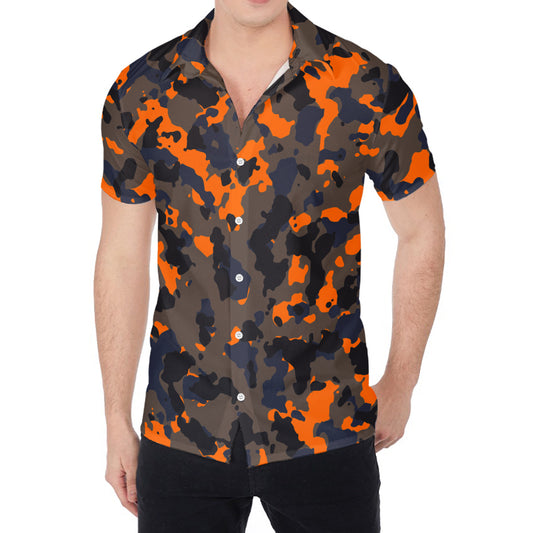 Black And Orange Camouflage Print Men's Shirt