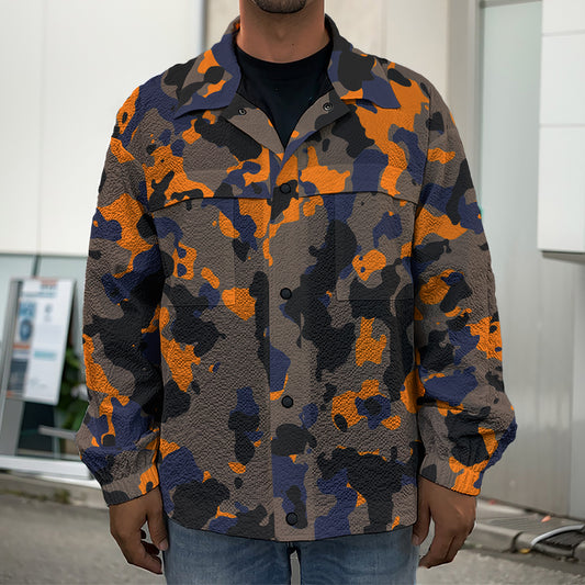 Black And Orange Camouflage Print Men's Shirt Jacket