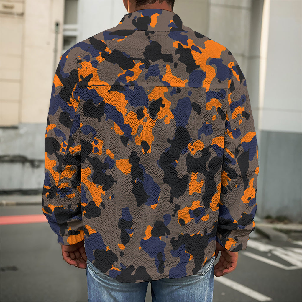 Black And Orange Camouflage Print Men's Shirt Jacket