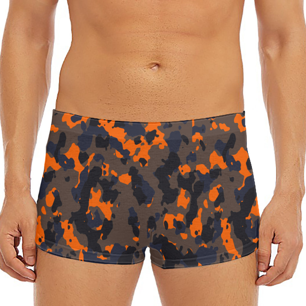 Black And Orange Camouflage Print Men's Short Boxer Briefs