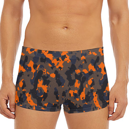 Black And Orange Camouflage Print Men's Short Boxer Briefs