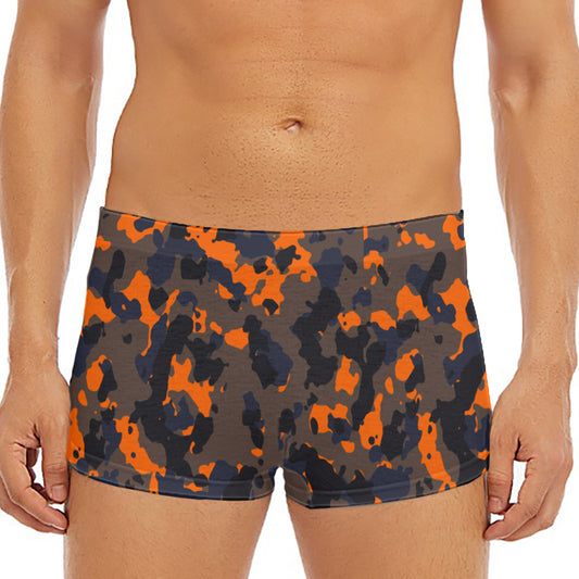 Black And Orange Camouflage Print Men's Short Boxer Briefs