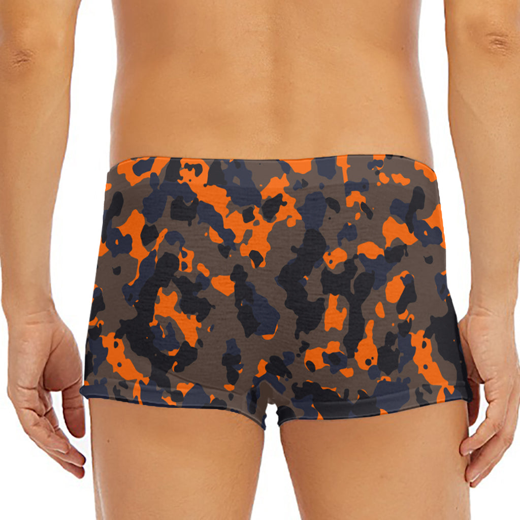 Black And Orange Camouflage Print Men's Short Boxer Briefs
