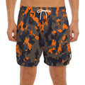 Black And Orange Camouflage Print Men's Split Running Shorts