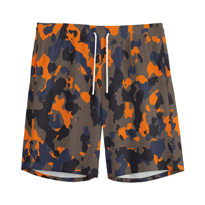 Black And Orange Camouflage Print Men's Sports Shorts