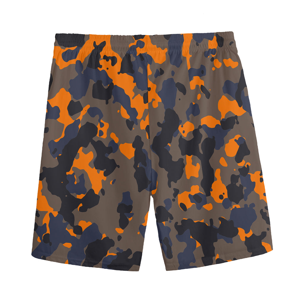 Black And Orange Camouflage Print Men's Sports Shorts