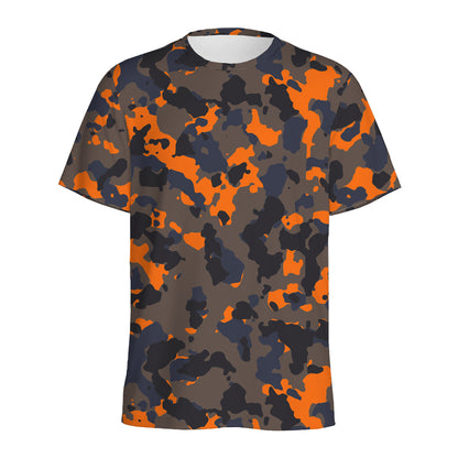Black And Orange Camouflage Print Men's Sports T-Shirt