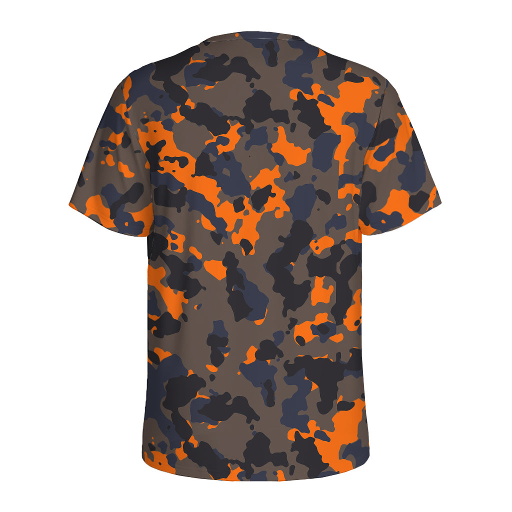 Black And Orange Camouflage Print Men's Sports T-Shirt