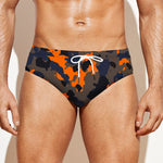 Black And Orange Camouflage Print Men's Swim Briefs