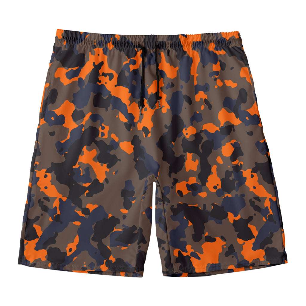 Black And Orange Camouflage Print Men's Swim Trunks