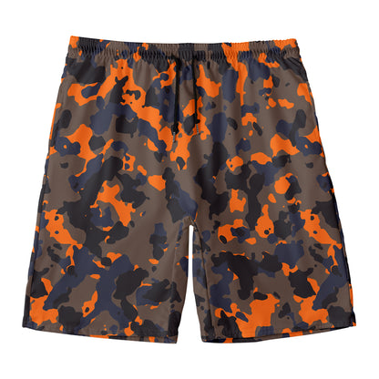 Black And Orange Camouflage Print Men's Swim Trunks