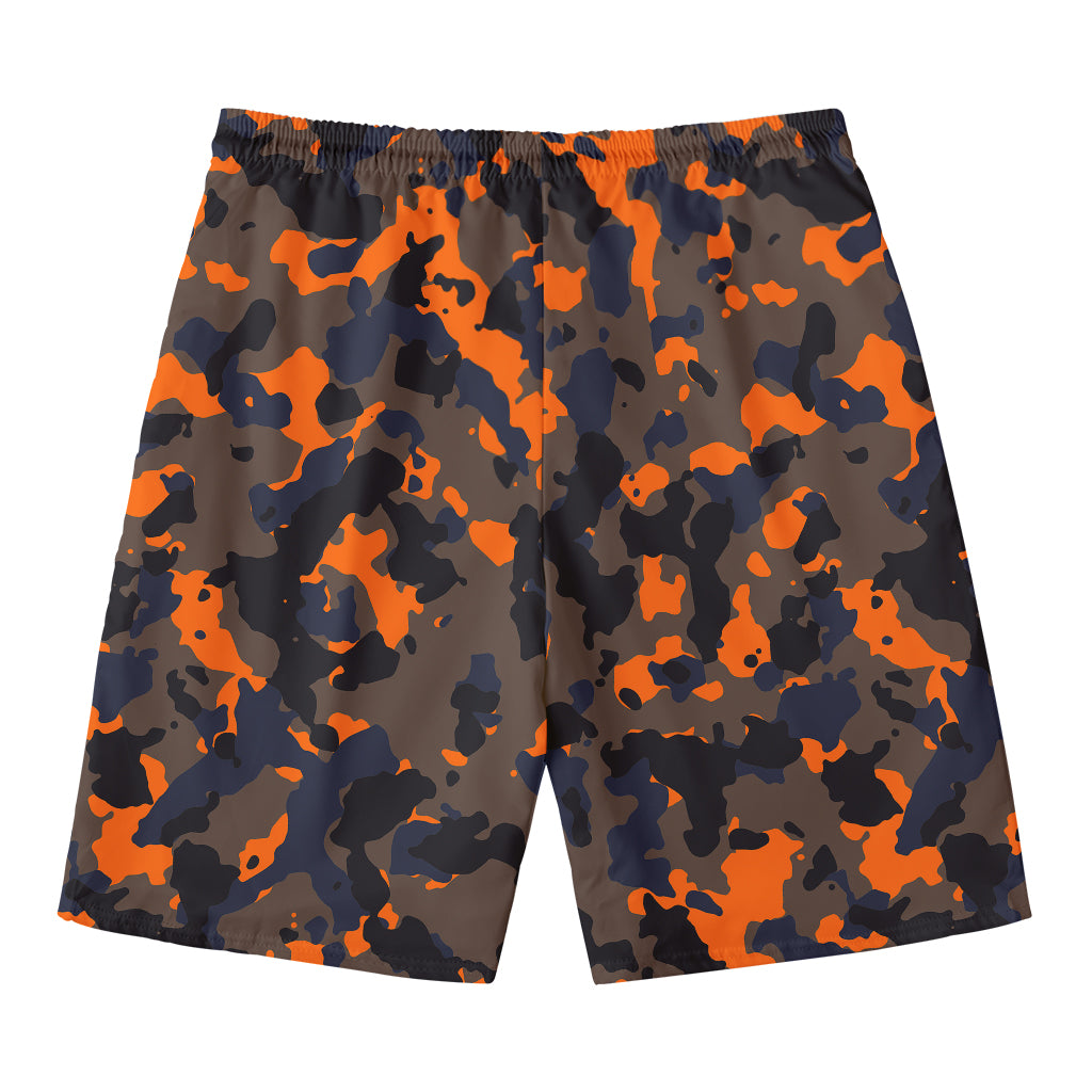 Black And Orange Camouflage Print Men's Swim Trunks