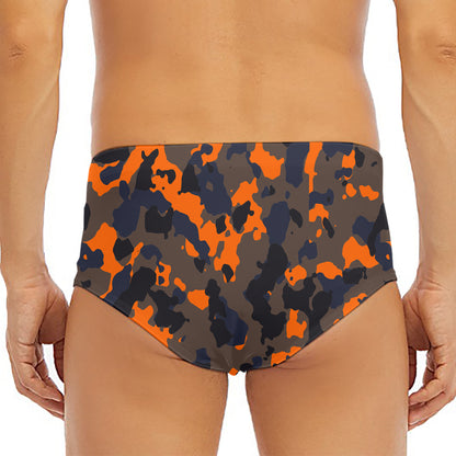 Black And Orange Camouflage Print Men's Triangle Swim Briefs