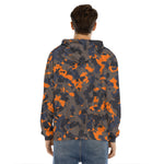Black And Orange Camouflage Print Men's Velvet Pullover Hoodie