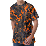 Black And Orange Camouflage Print Men's Velvet T-Shirt
