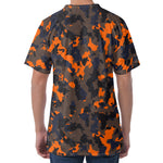 Black And Orange Camouflage Print Men's Velvet T-Shirt
