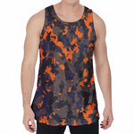 Black And Orange Camouflage Print Men's Velvet Tank Top