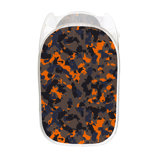 Black And Orange Camouflage Print Mesh Laundry Hamper