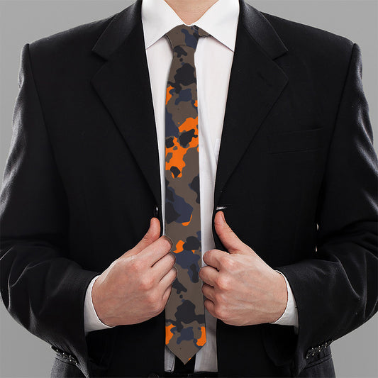 Black And Orange Camouflage Print Necktie