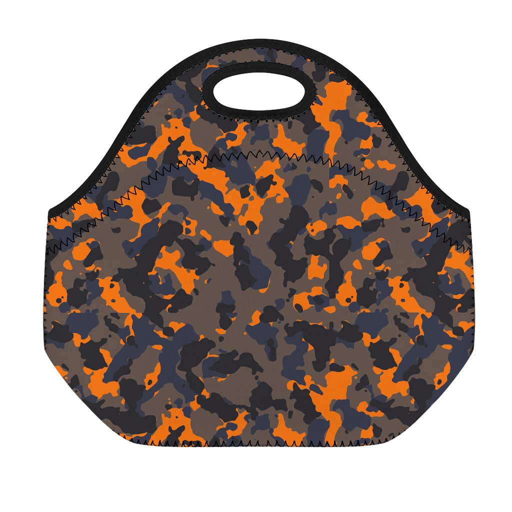 Black And Orange Camouflage Print Neoprene Lunch Bag