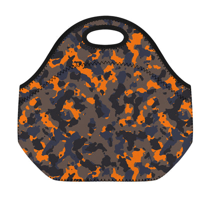 Black And Orange Camouflage Print Neoprene Lunch Bag
