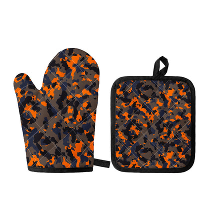 Black And Orange Camouflage Print Oven Mitt And Pot Holder Set
