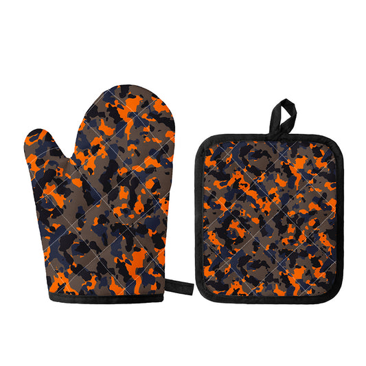 Black And Orange Camouflage Print Oven Mitt And Pot Holder Set