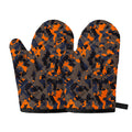 Black And Orange Camouflage Print Oven Mitts