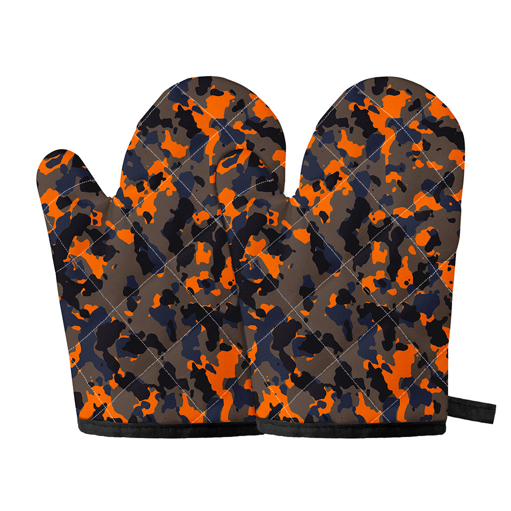 Black And Orange Camouflage Print Oven Mitts