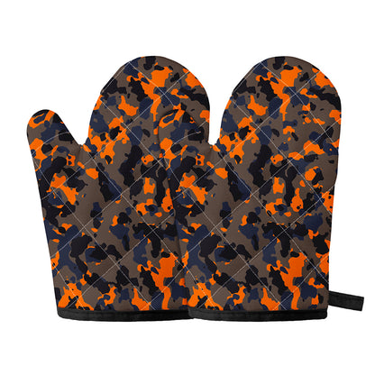Black And Orange Camouflage Print Oven Mitts
